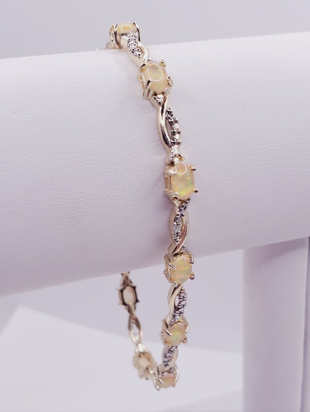 5 Carat Opal & Genuine Diamond Accent Bracelet - Yellow Gold - 925 Silver